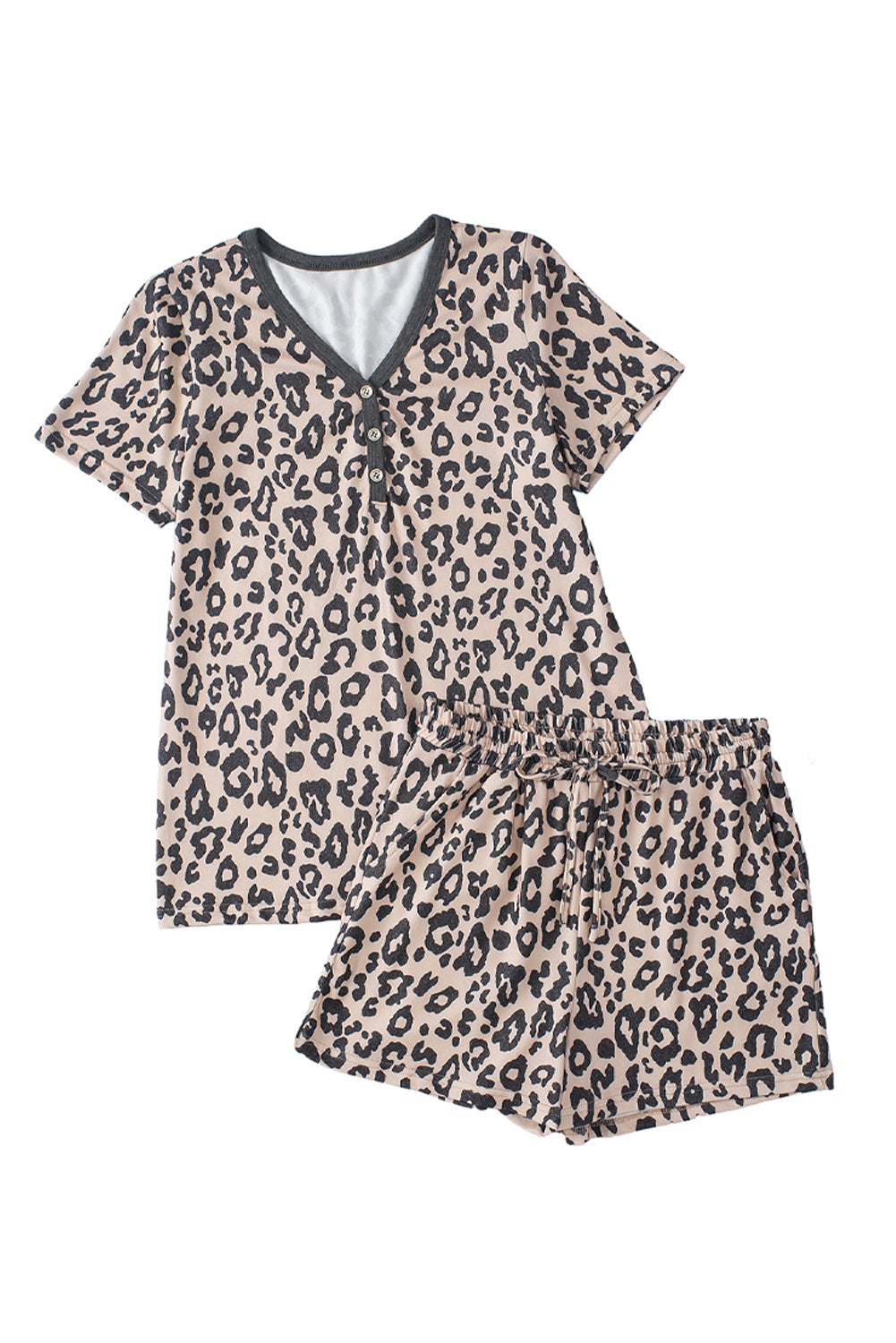 Multicolier -Leopard -Taste gegen Nacken -T -Shirt und Kordelkordelhorts Set