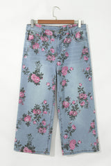 Jean ample bleu ciel grande taille à imprimé floral