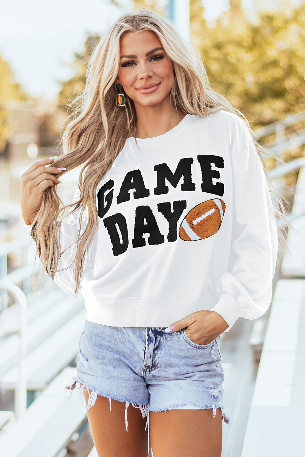 White Game Day Graphic Varsity Pullover Felpa