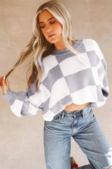 Gray sweater checkered and bishop sleeves