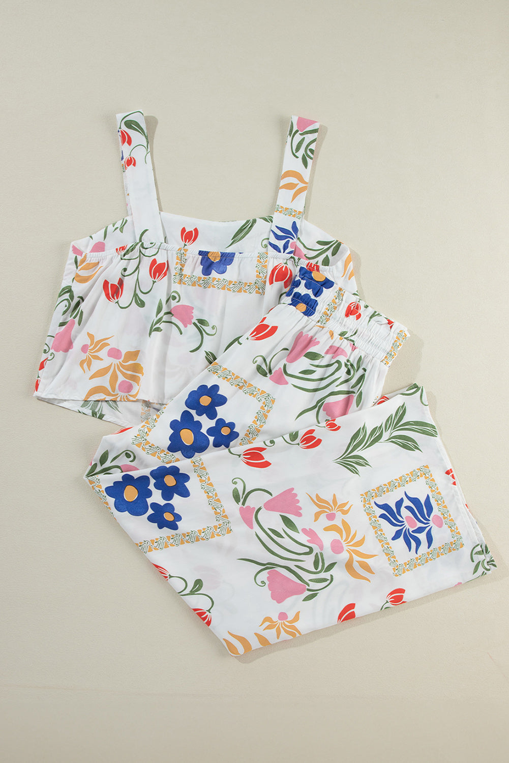 Ensemble débardeur à col carré imprimé coloré blanc et pantalon large-A WOMAN WE LOVE