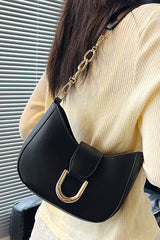 Petit sac d’épaule noir en simili cuir à détails dorés