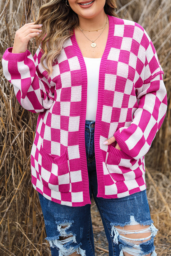 Bonbon Cardigan Ouvert à Motif à Carreaux Grande Taille-A WOMAN WE LOVE