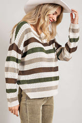 Pull en tricot ajouré au crochet à rayures