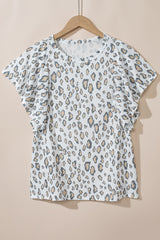 Leopardo de estampado alto blanco con mangas de mariposa