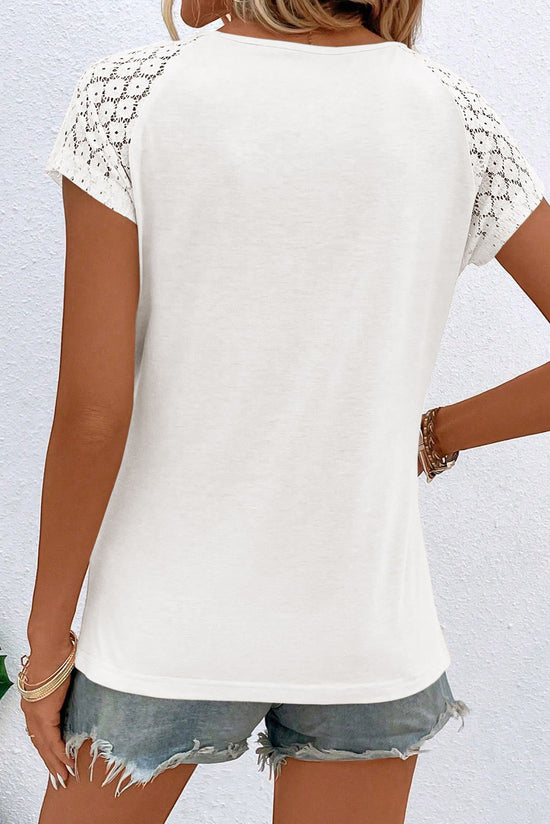 White top with a contrasting lace lock lock hole