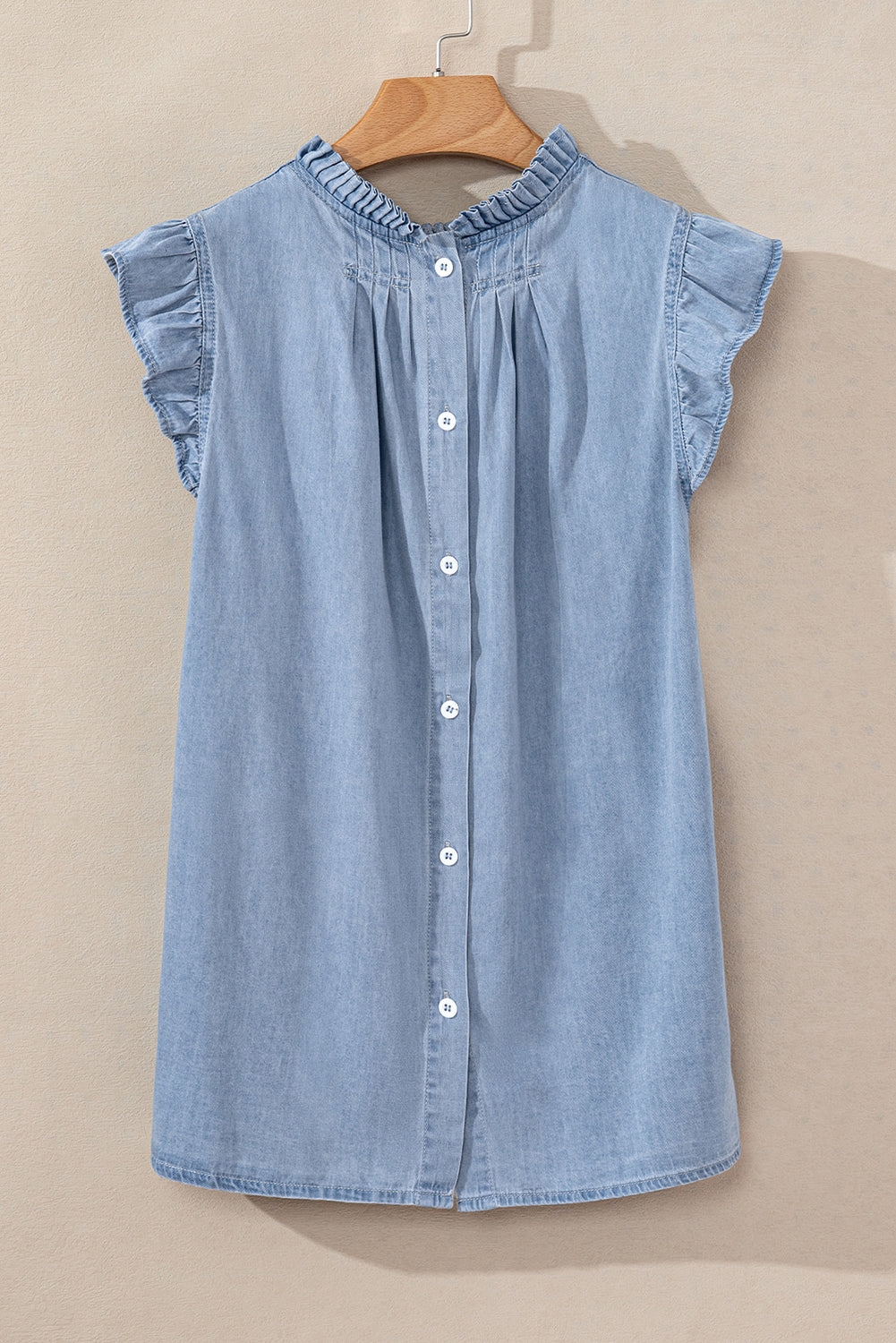 Retro high in pleated chambray with ruffles*