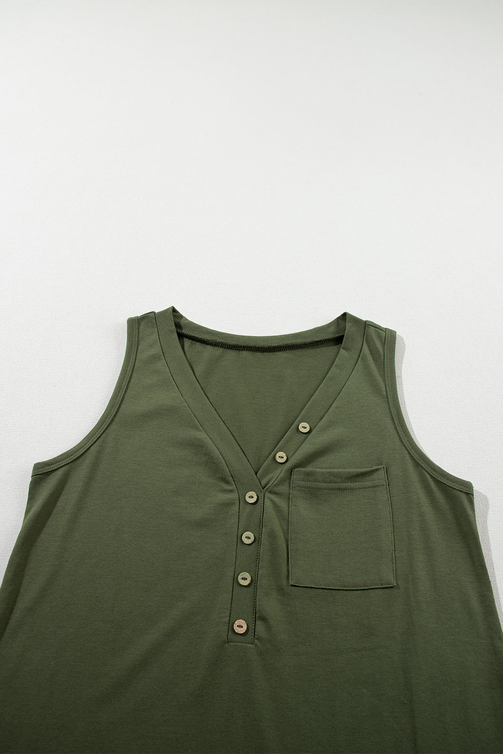 Jungle Green Half Button V Neck Pocket Pocket Top Top