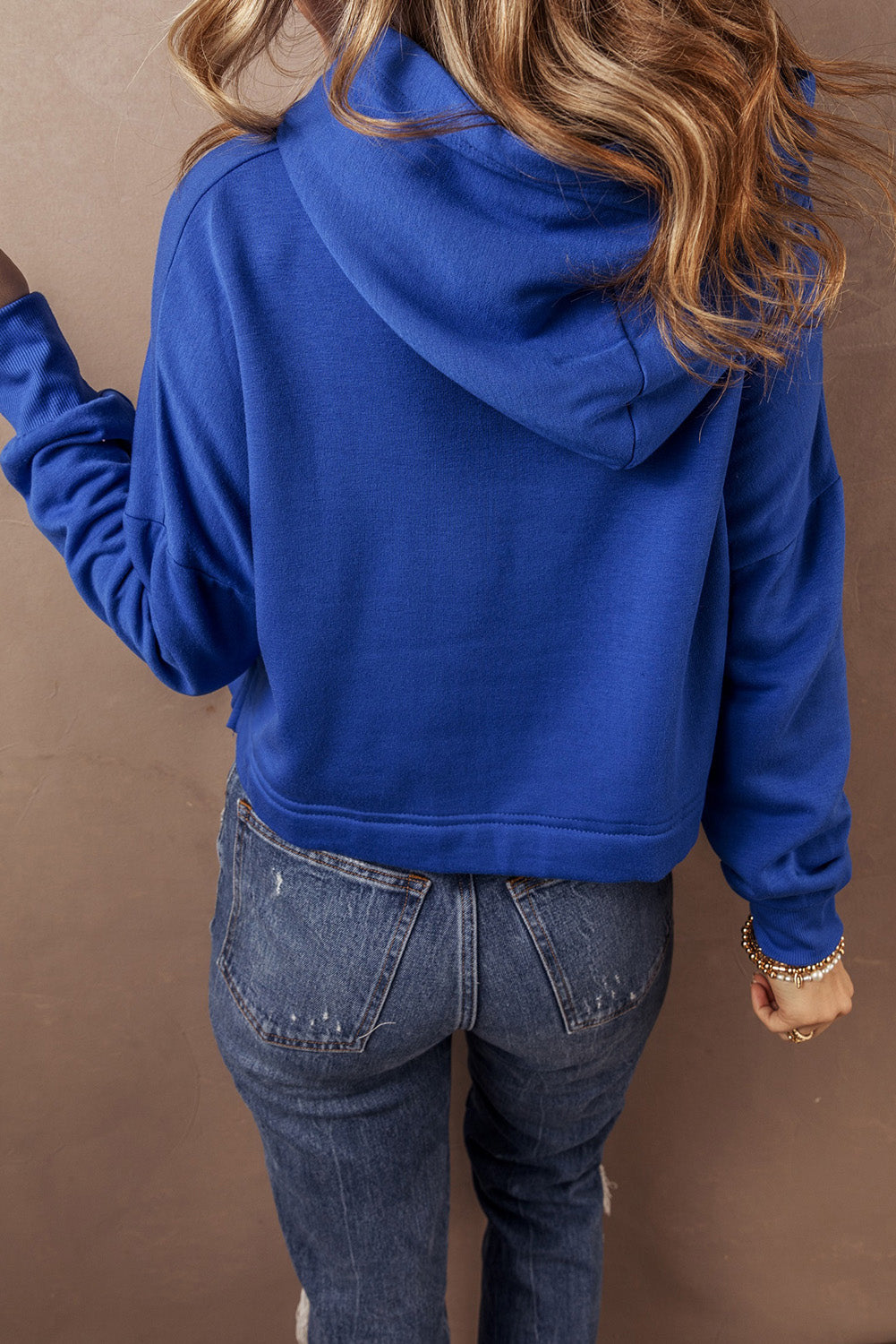 Dark blue short blue hoodie with drooping shoulder *