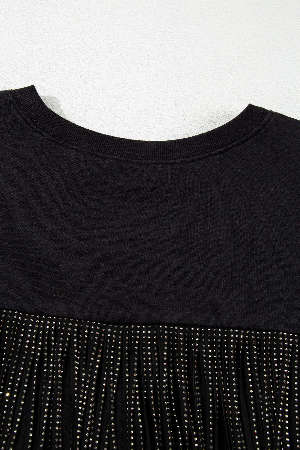 GAME DAY Rugby Black Fringed Sequin Cropped Sweatshirt