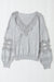 Gray V-neck Hollow Lace Splicing Loose Sweater