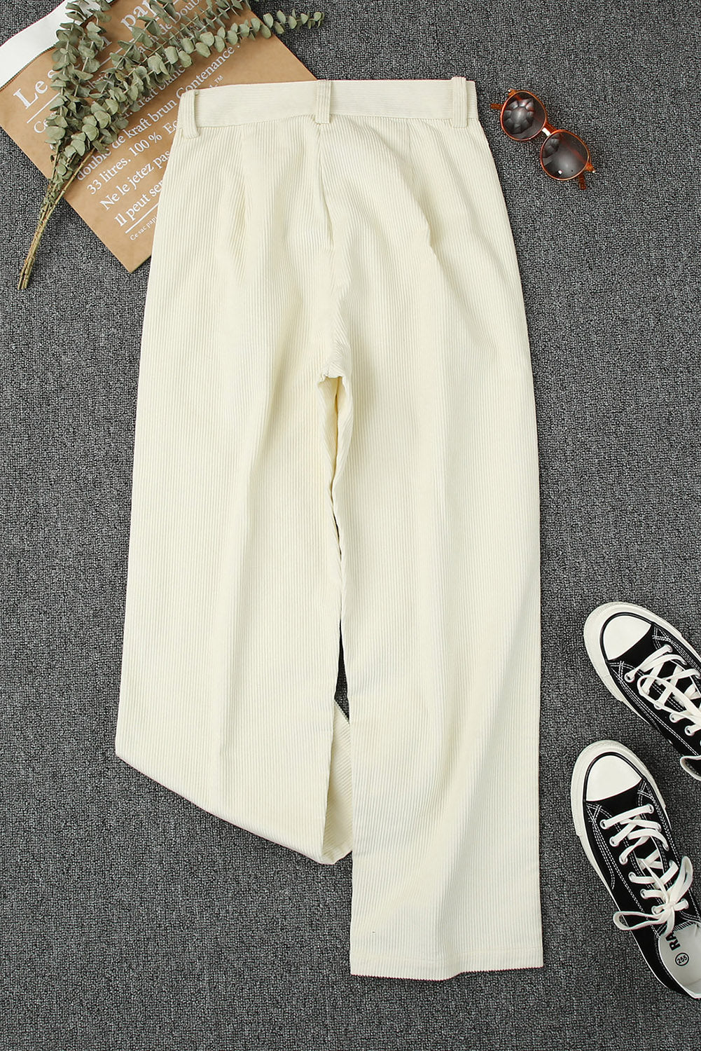 Pantalon à jambe droite à taille droite haute taille beige