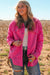 Veste boutonnée patchwork sherpa en faux suède rose vif