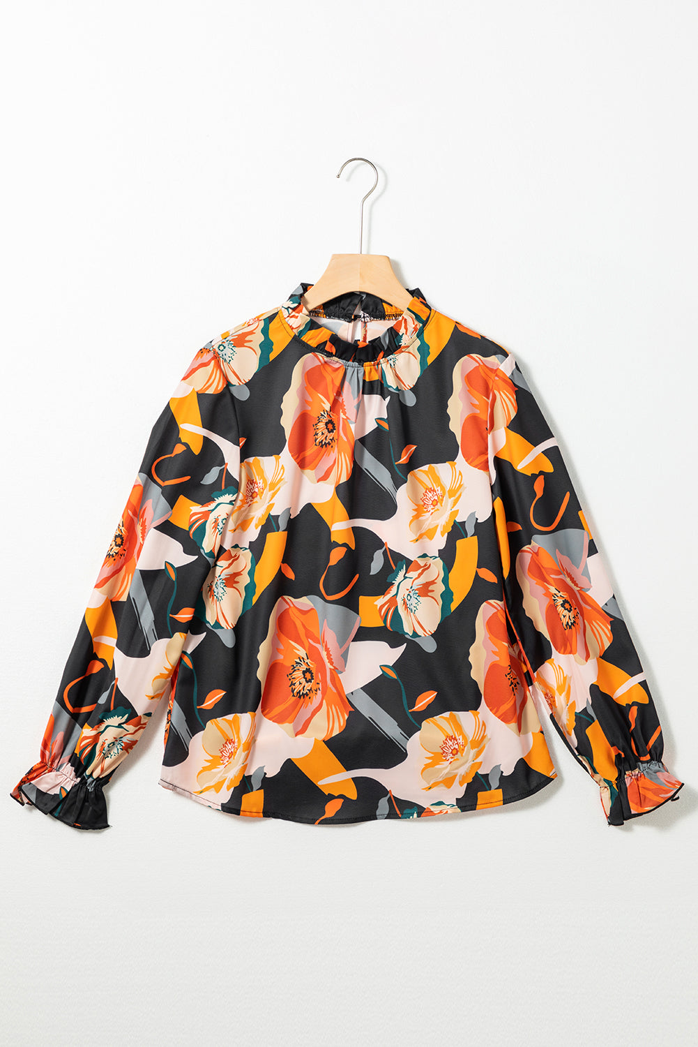 Blouse de cou de cou à imprimé floral noir