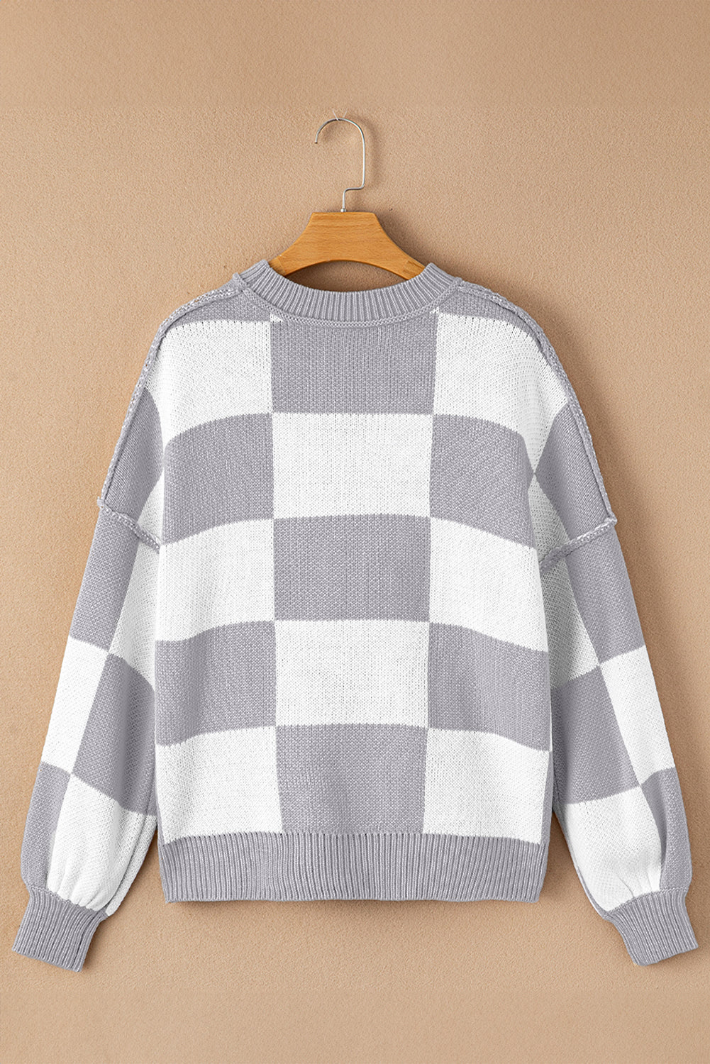 Gray sweater checkered and bishop sleeves
