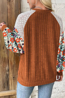 Long sleeve ribbed blouse and Cinnamon floral patchwork