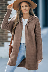 Cardigan à capuche marron en maille côtelée horizontale ouvert sur le devant-A WOMAN WE LOVE