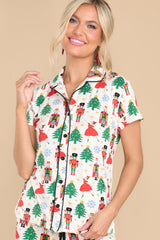 Night clothing two rooms buttoned with white printed Christmas