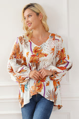 Chemisier babydoll multicolore à imprimé floral et col en V-A WOMAN WE LOVE