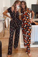 Ensemble pyjama chemise à manches courtes à motif d'Halloween noir-A WOMAN WE LOVE