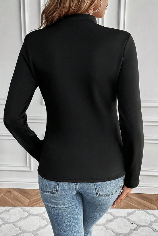 Black long sleeve thermal lined T-shirt with stand-up collar