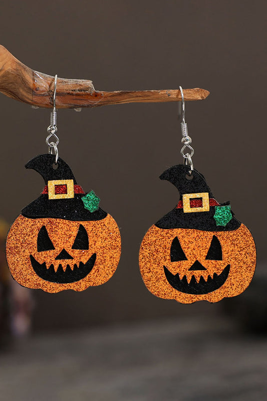 Boucles d'oreilles pendantes citrouille d'Halloween flamme dorée