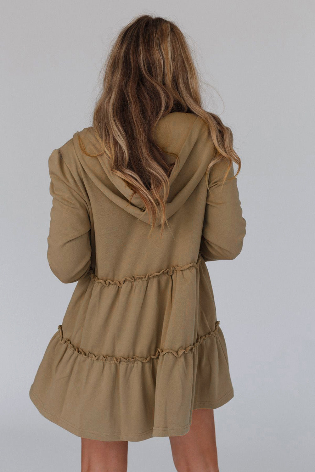 Veste à capuche kaki à volants et volants avec cordon de serrage