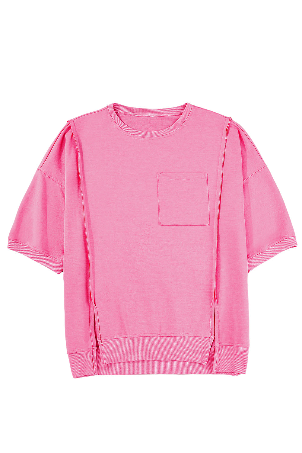 Bonbon Exposed Seam Chest Pocket Split Loose T Shirt