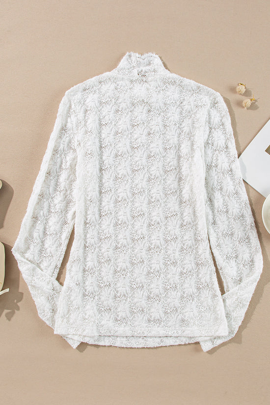 White long sleeve high neck floral lace top