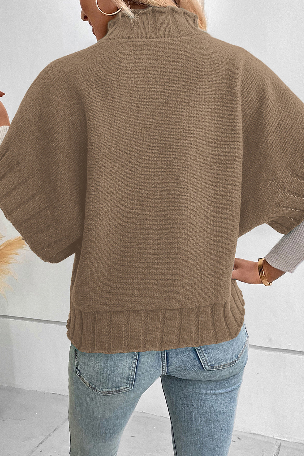 Wüstenpalmen Mock Hals Batwing Kurzarm Strickpullover