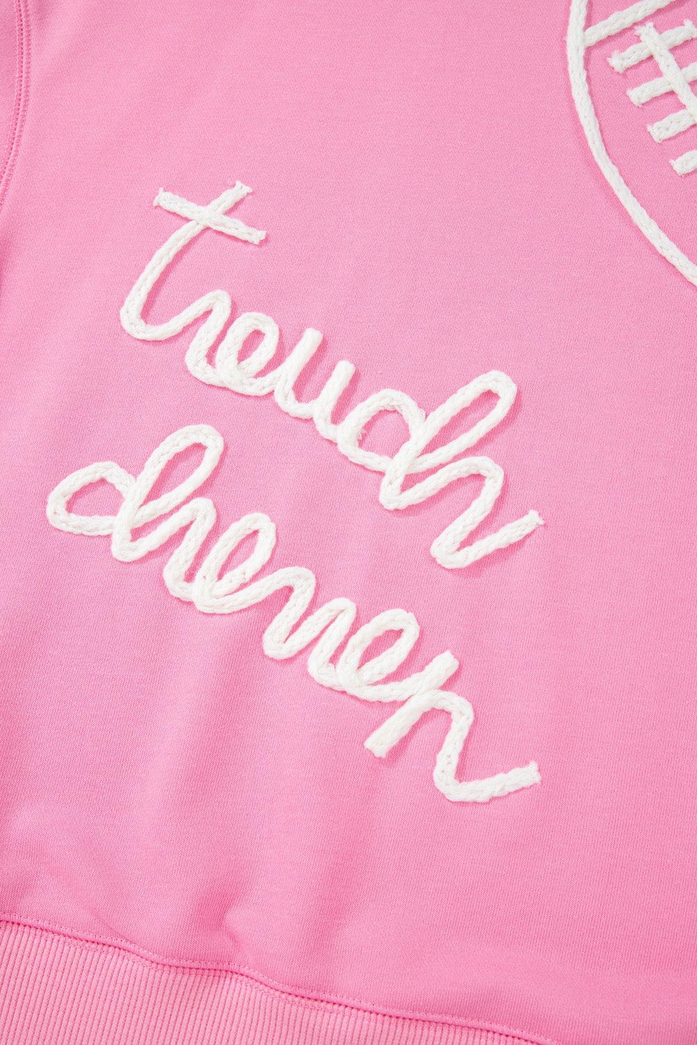 Touch Down Rugby Football Plus Size Pink Embroidered Sweatshirt