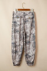 Pantalon patchwork à panneau latéral rayé imprimé camouflage
