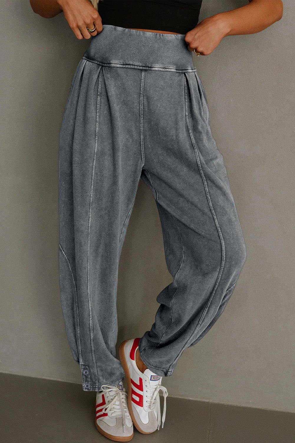 Pantalon décontracté taille haute style jogging gris