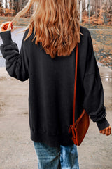 Sweat-shirt oversize noir à épaules tombantes et bordure côtelée