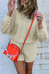 Ensemble 2 pièces haut et short boutonné texturé à manches longues parchemin-A WOMAN WE LOVE