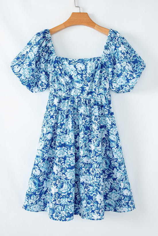 Short dress blue babydoll with flowers *