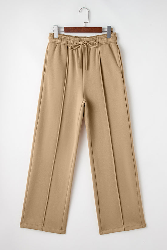 Pantalon large taille haute avec cordon de serrage et coutures apparentes gris fumée