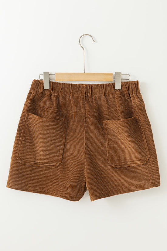 Vintage brown corduroy shorts with elastic waist and back pockets