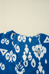 Chemisier coupe fluide à manches 3/4 et imprimé géométrique tribal bleu-A WOMAN WE LOVE