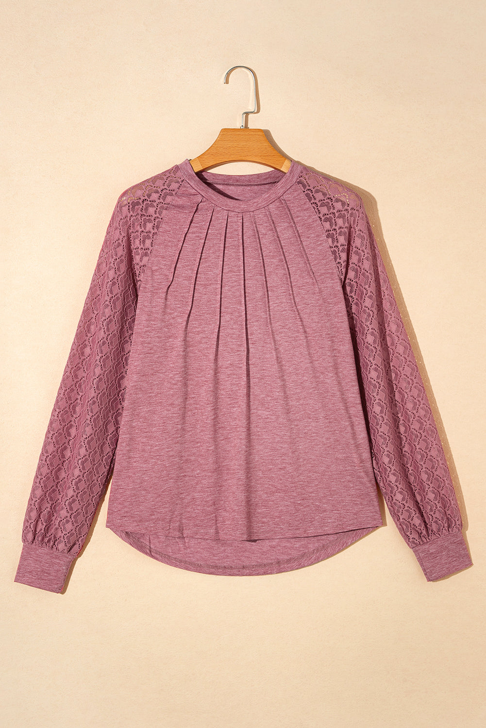 Rose Pink Kontrast Spitze Raglan Ärmel