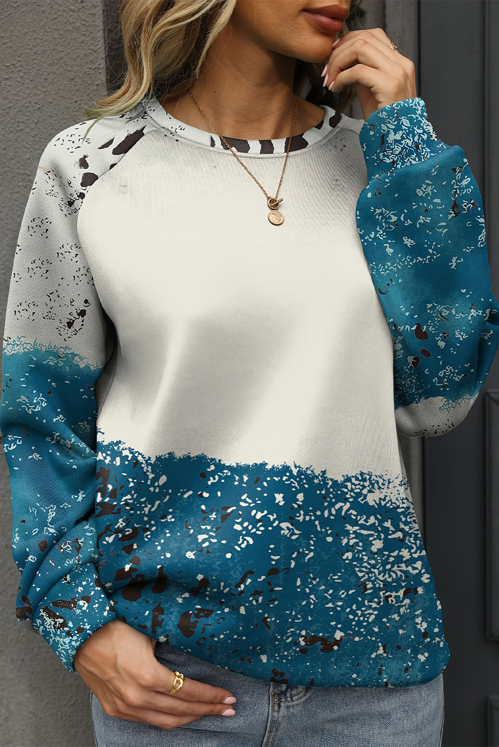 Blue Kinse Dye Kuhfarbe Block Pullover Sweatshirt