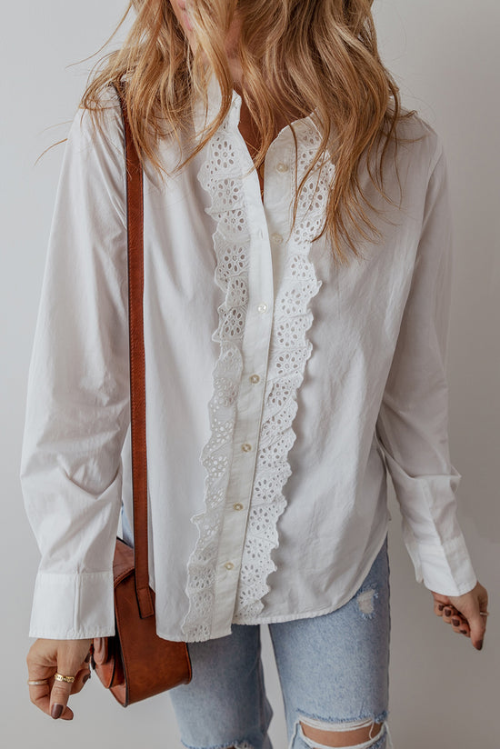 Folded collar buttoned shirt and white lace border