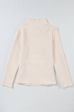 Apricot quilted sweatshirt with stand-up collar and kangaroo pocket