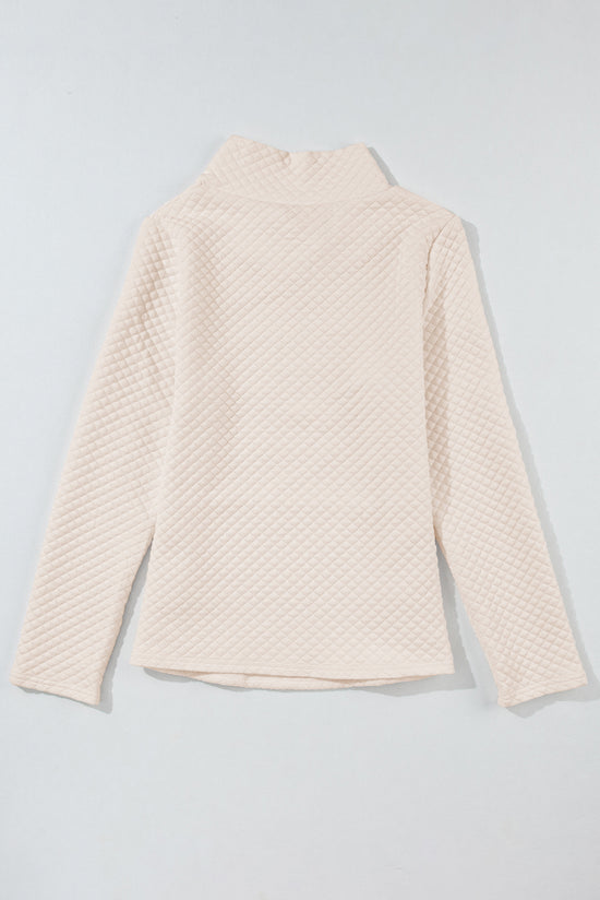 Apricot quilted sweatshirt with stand-up collar and kangaroo pocket