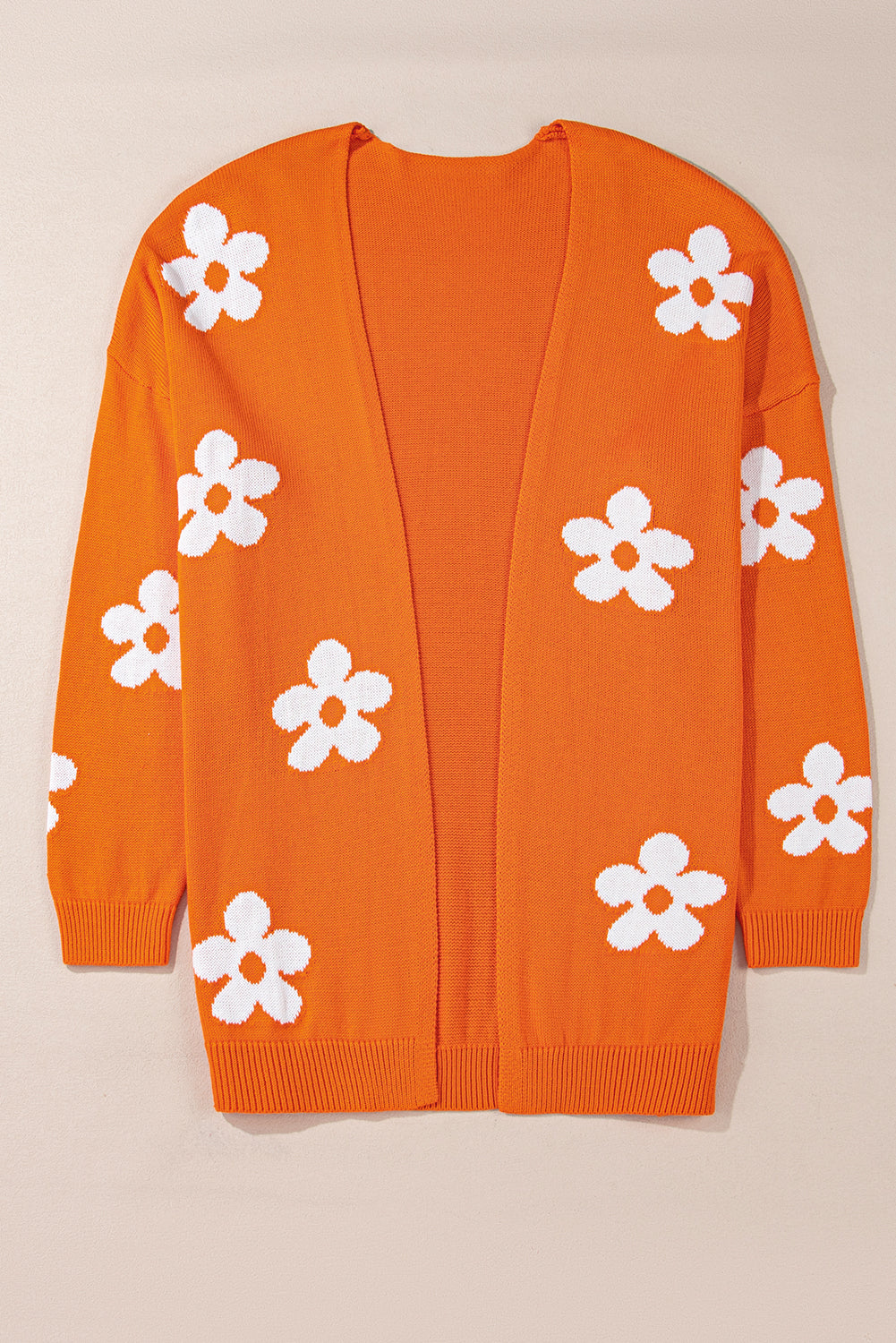 Plus Size Orange Floral Pattern Drop Shoulder Cardigan