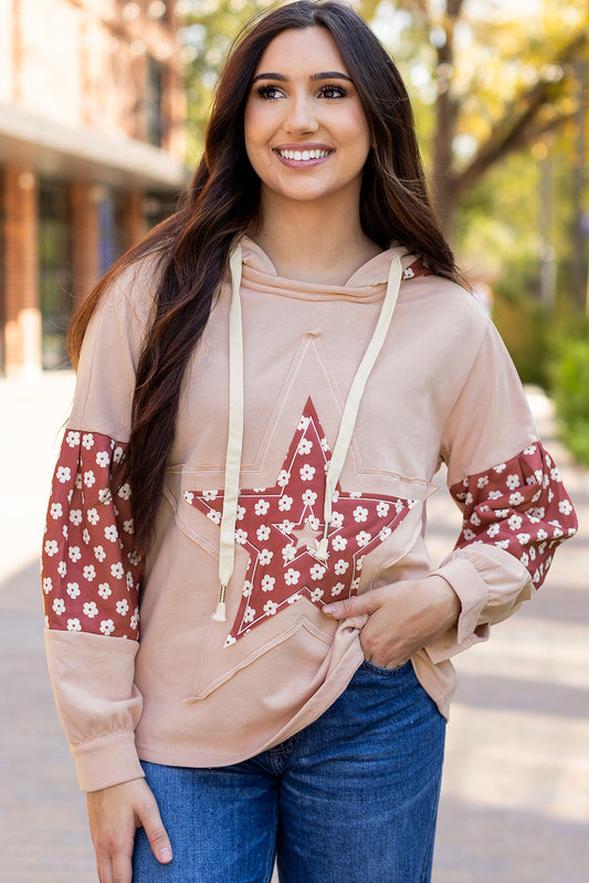 Sweat à capuche avec cordon de serrage à motif d'étoile et patchwork floral délicat