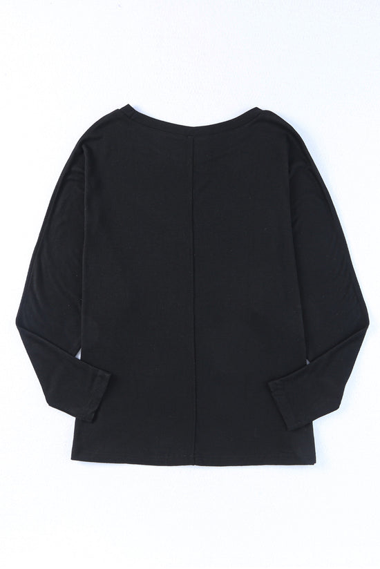 Black solid color patchwork long sleeve top