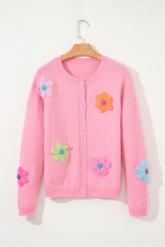 Cardigan boutonné rose à motif floral *