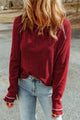 Long -sleeved textured high and bright red round neck *