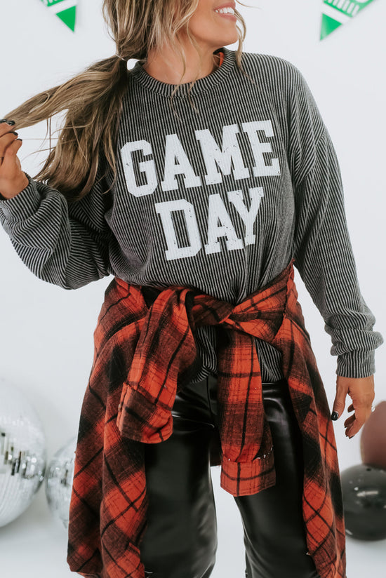 Dark Grey GAME DAY Graphic Long Sleeve Crew Neck Top